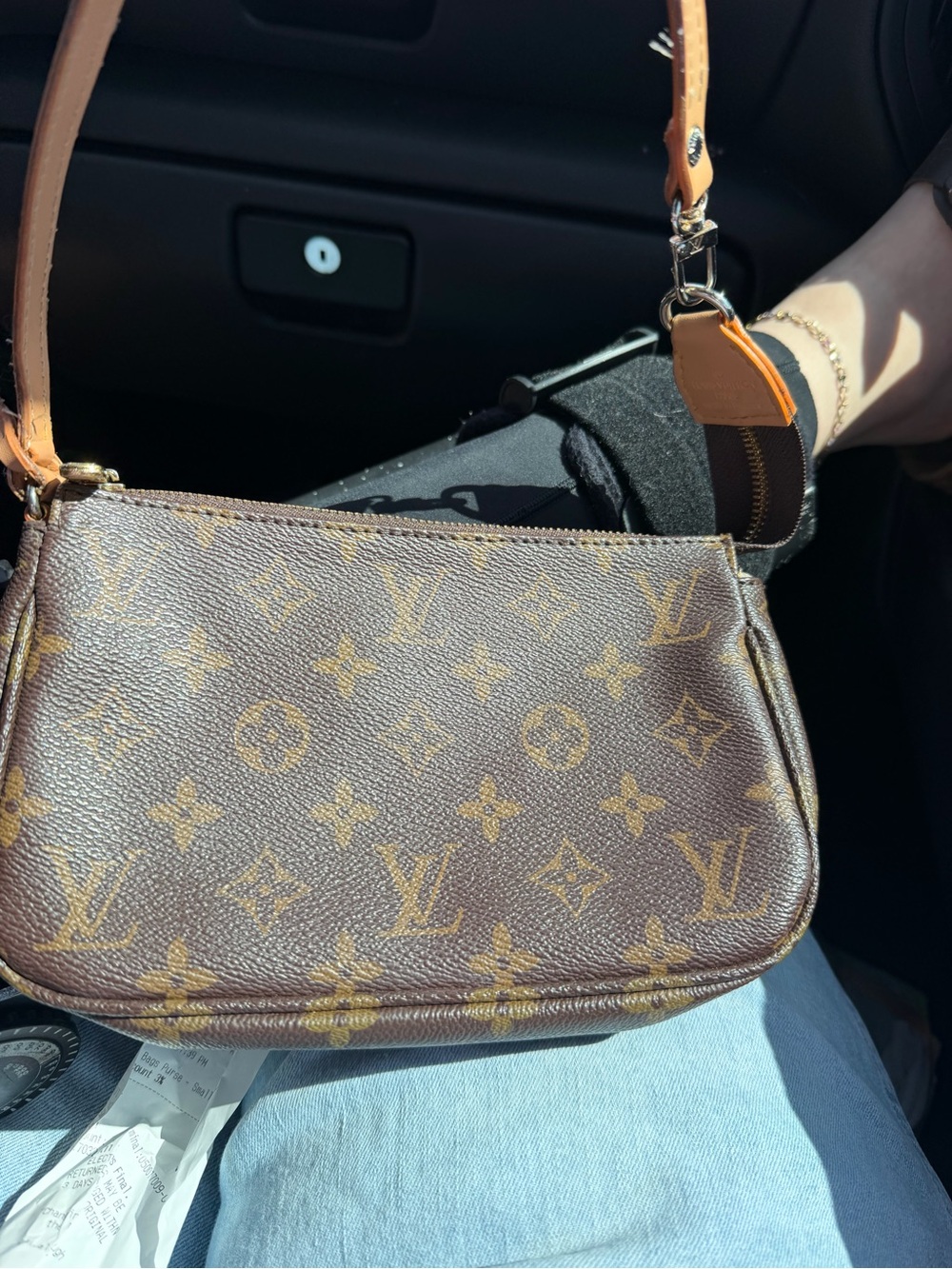 Louis Vuitton Brown Monogram Mini Shoulder Bag with Tan Strap Accents